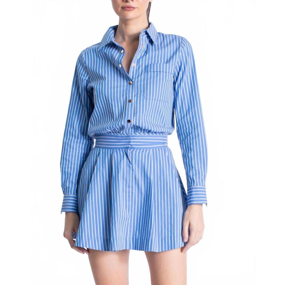 NEW KARINA GRIMALDI reed poplin dress in jean stripes - Picture 2 of 2
